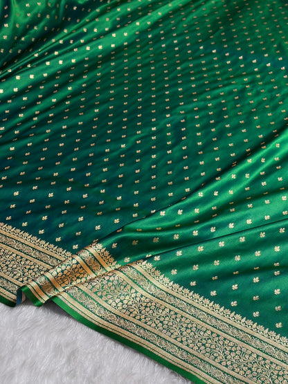 Banarasi Satin Katan Saree in Cross Green Shades SK88