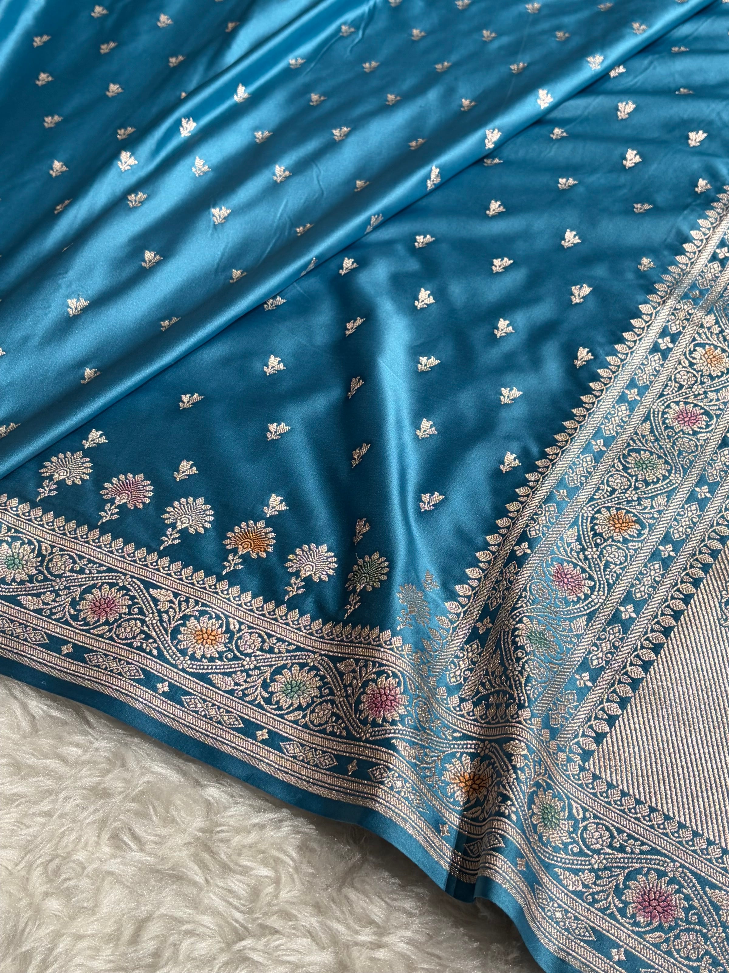 Banarasi Firozi Shades Minakari Booti Mashru Silk Saree MCS72