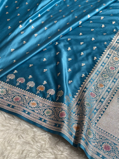 Banarasi Firozi Shades Minakari Booti Mashru Silk Saree MCS72