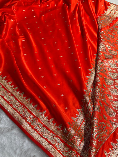 Orange Banarasi Swarovski Work Booti Katan Silk Saree BSKM17