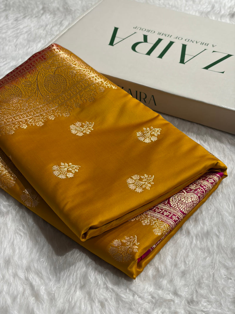 Mustard - Rani Banarasi Boota Katan Silk Saree SKM29