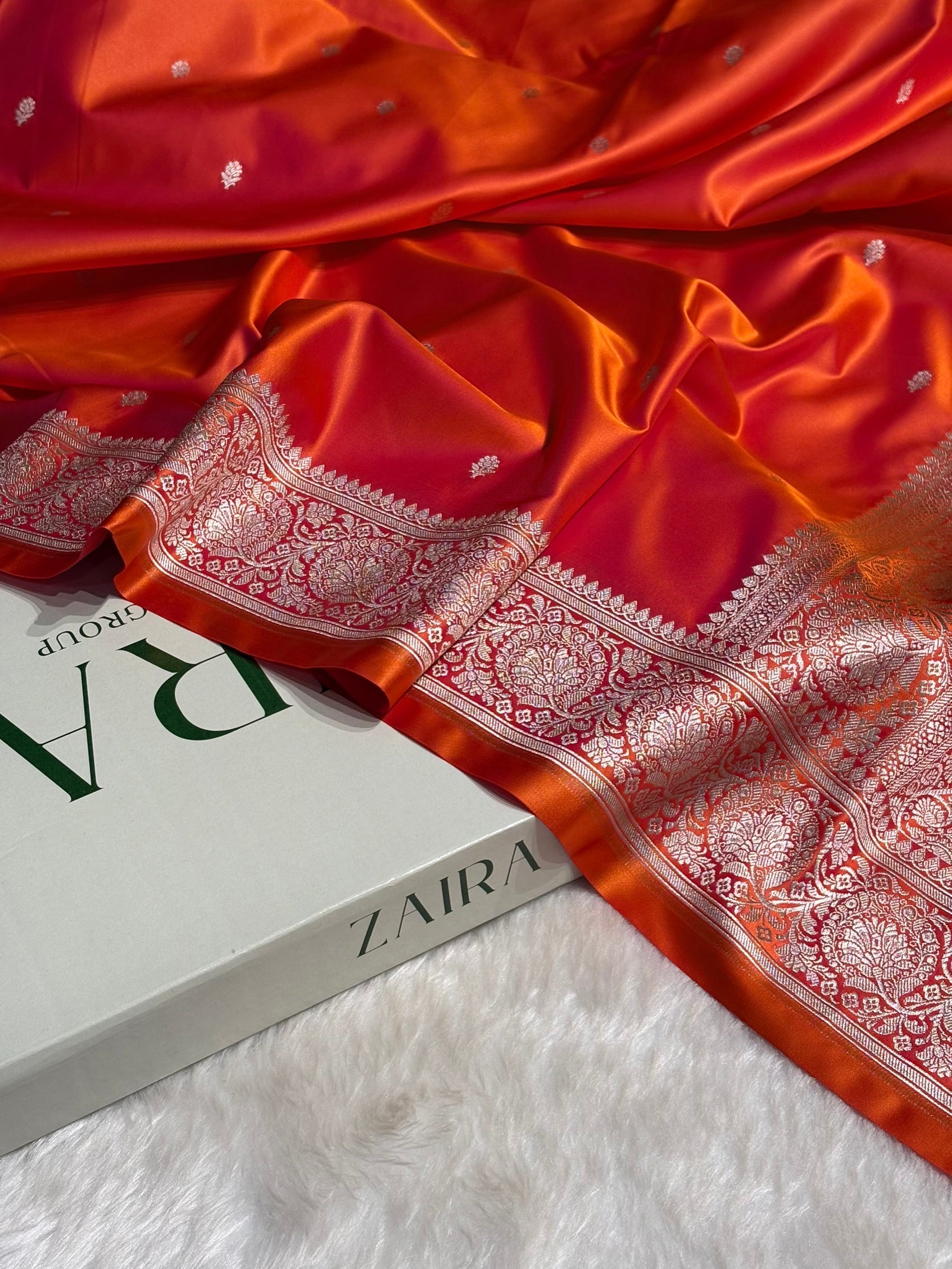 Orange Floral Boota With Floral Border Mashru Silk Saree MSM-81