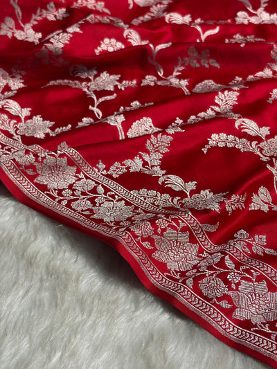 Ruby Red Shades Jaal Mashru Silk Saree MCS48