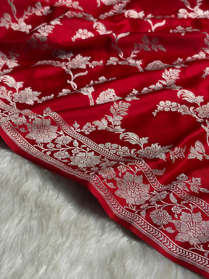 Ruby Red Shades Jaal Mashru Silk Saree MS48