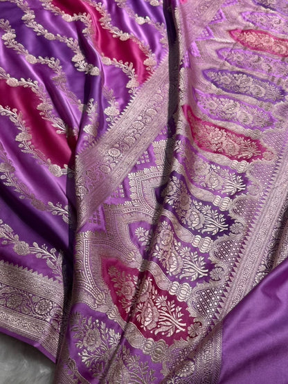 Lavender Rangkat Mashru Silk Saree With Cross Pattern MSRK03