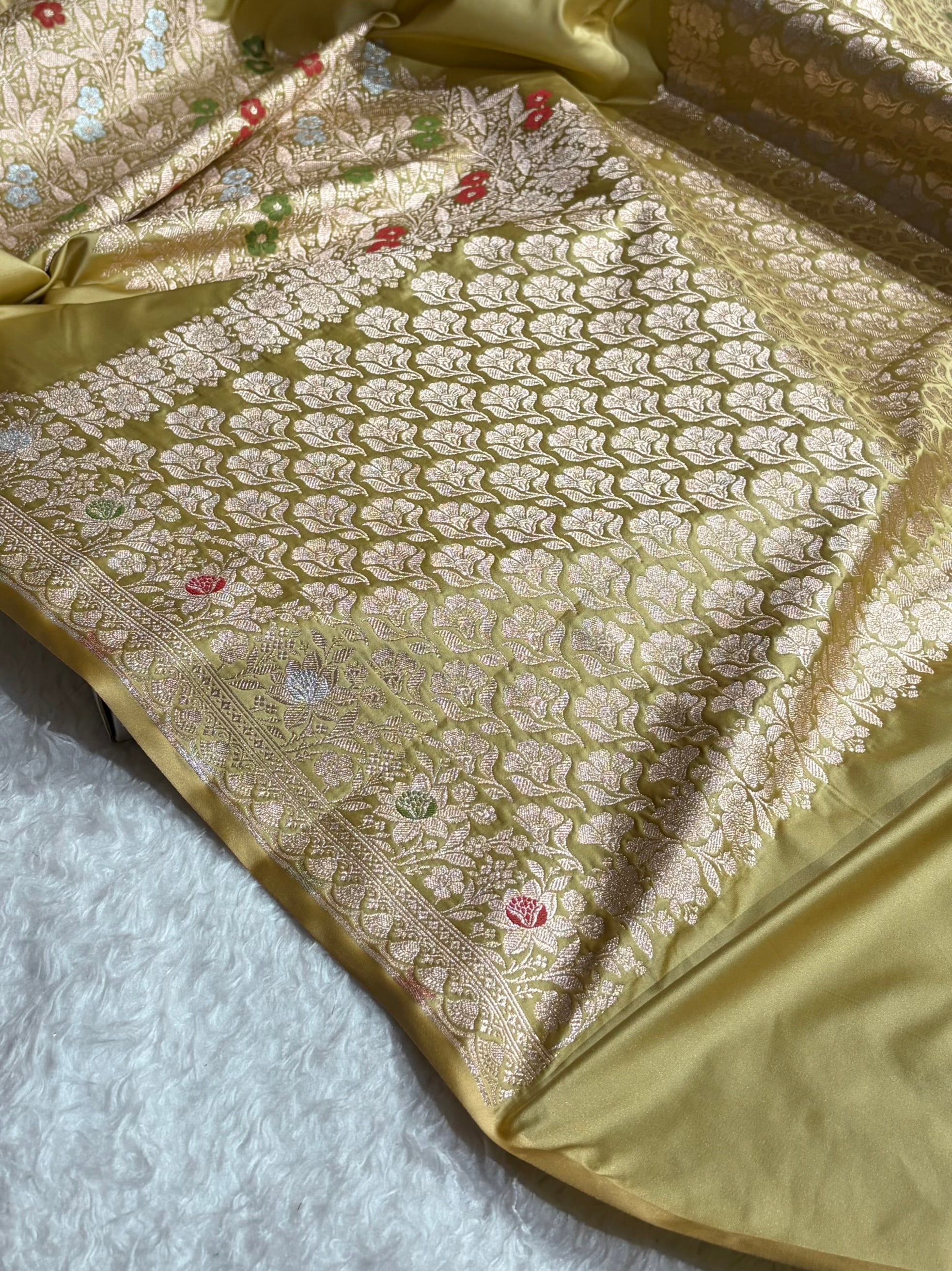 Tusser Shades Banarasi Minakari Boota Skirt Pattern Floral Mashru Silk Saree MSM-116