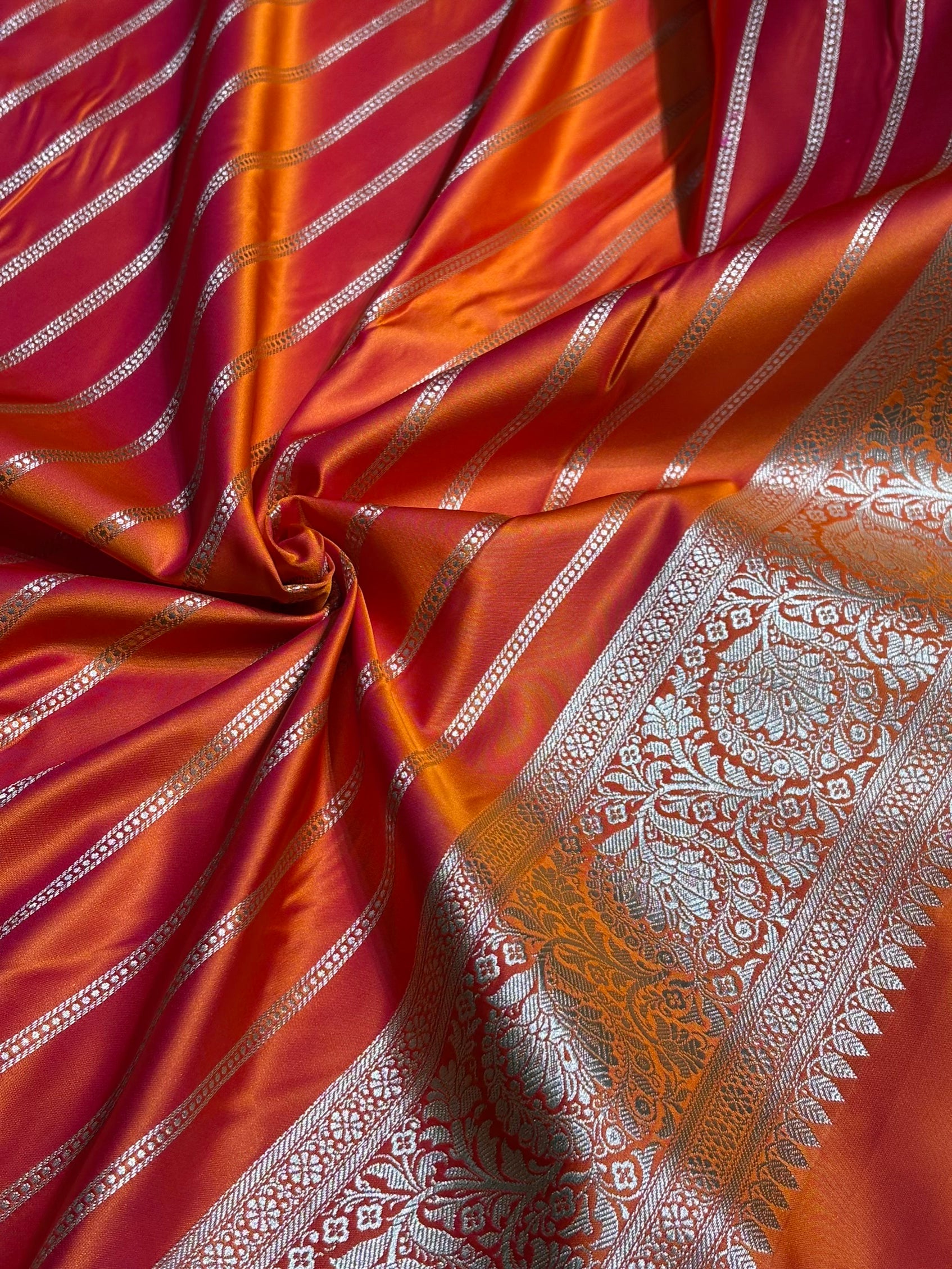 Orange Floral Boota With Floral Border Mashru Silk Saree MSM-81