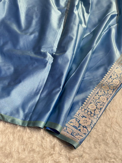 Contrast Peacock / Sky Blue  Shades Banarasi Booti Pattern Mashru Silk Saree MSM-138