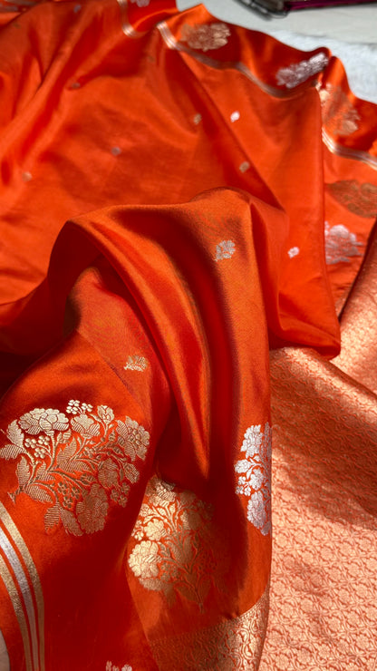 Orange Shades Meena Boota Handwoven Pure Katan Raw Mango Silk RM-01