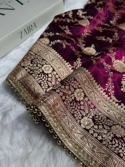 Satin Silk Banarasi Jaal In Wine Shades With Gotta Patti  SSGP14