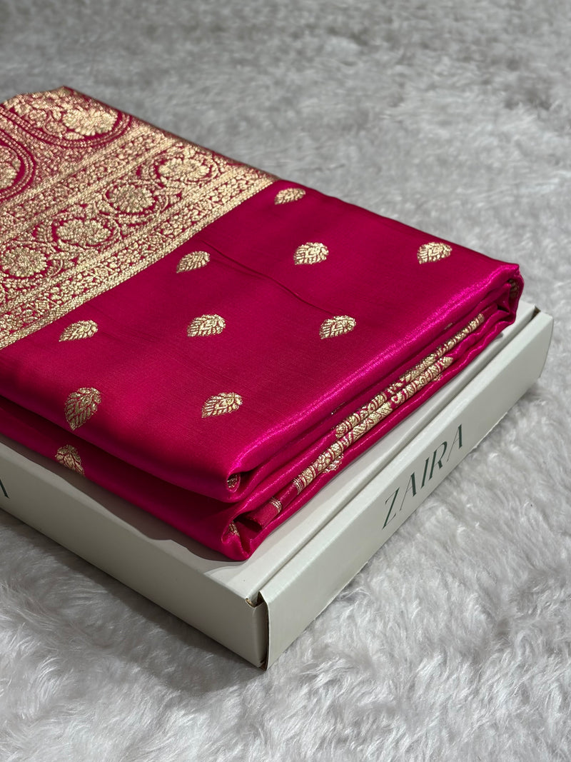Pink Shades Boota Pattern Banarasi Satin Silk Saree SS45