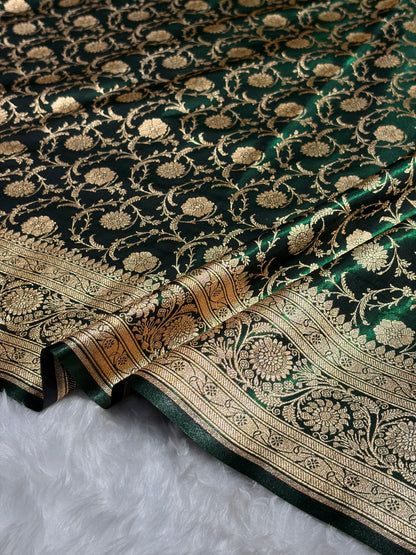 Ultra Light Weight Satin Silk Jaal in Dark Bottle Green Shades SS13