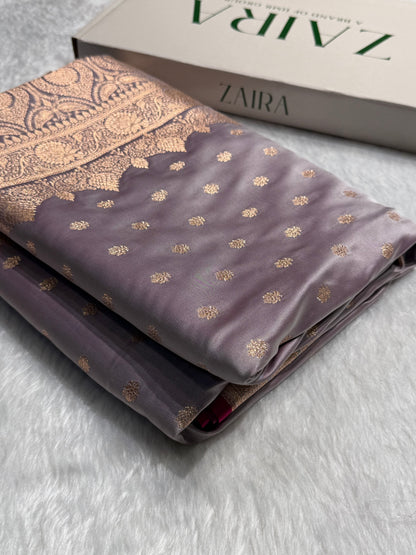 Grayish Lavender Booti Katan Silk Saree SK07
