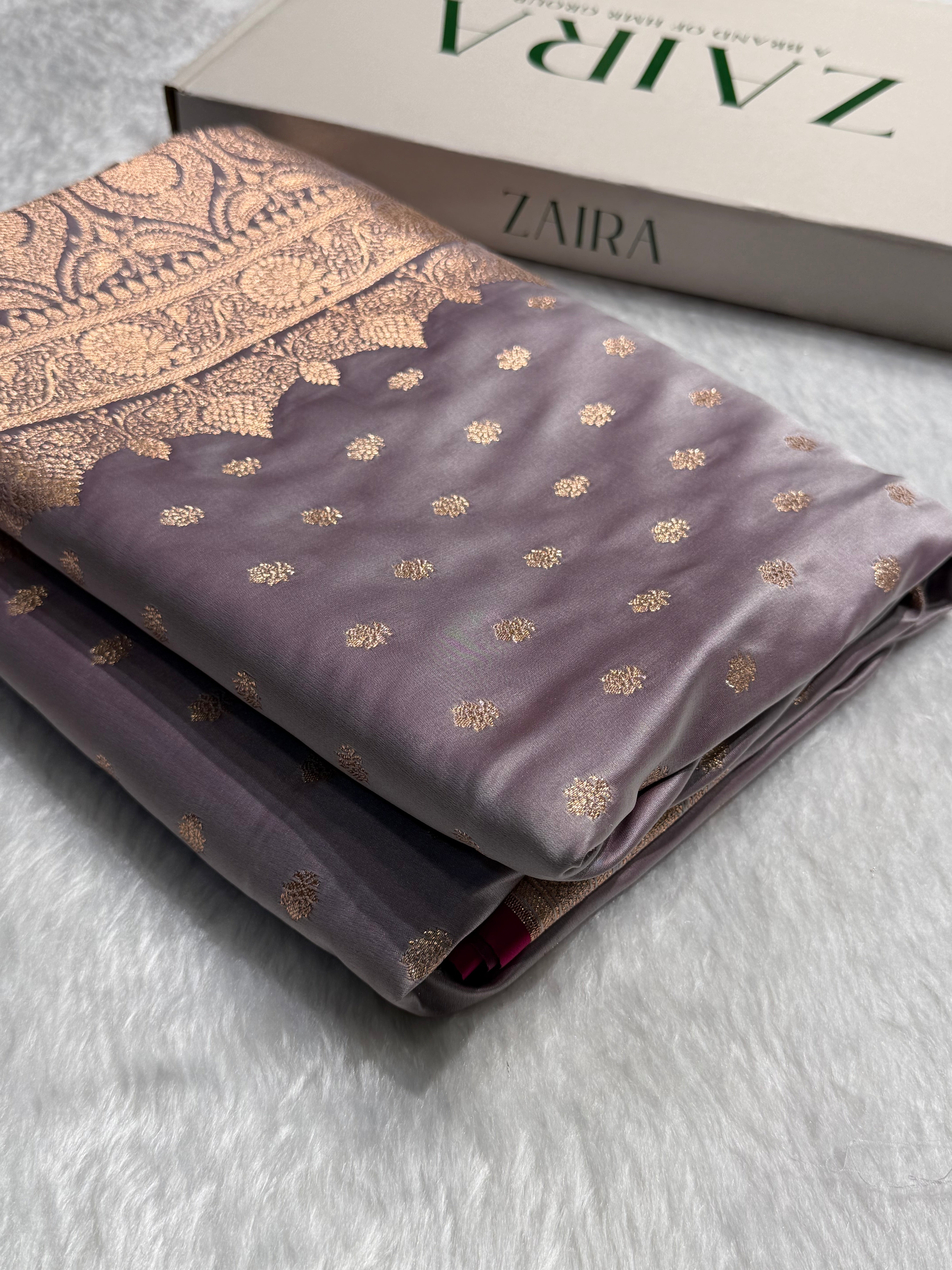 Grayish Lavender Booti Katan Silk Saree SK07