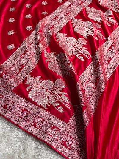 Banarasi Floral Pattern in Red Shades Floral Mashru Silk Saree MCS97