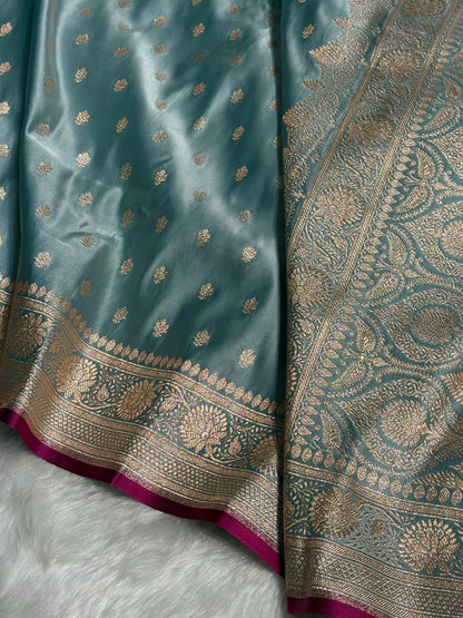 Turquoise Shades Booti Katan Silk Saree SK07