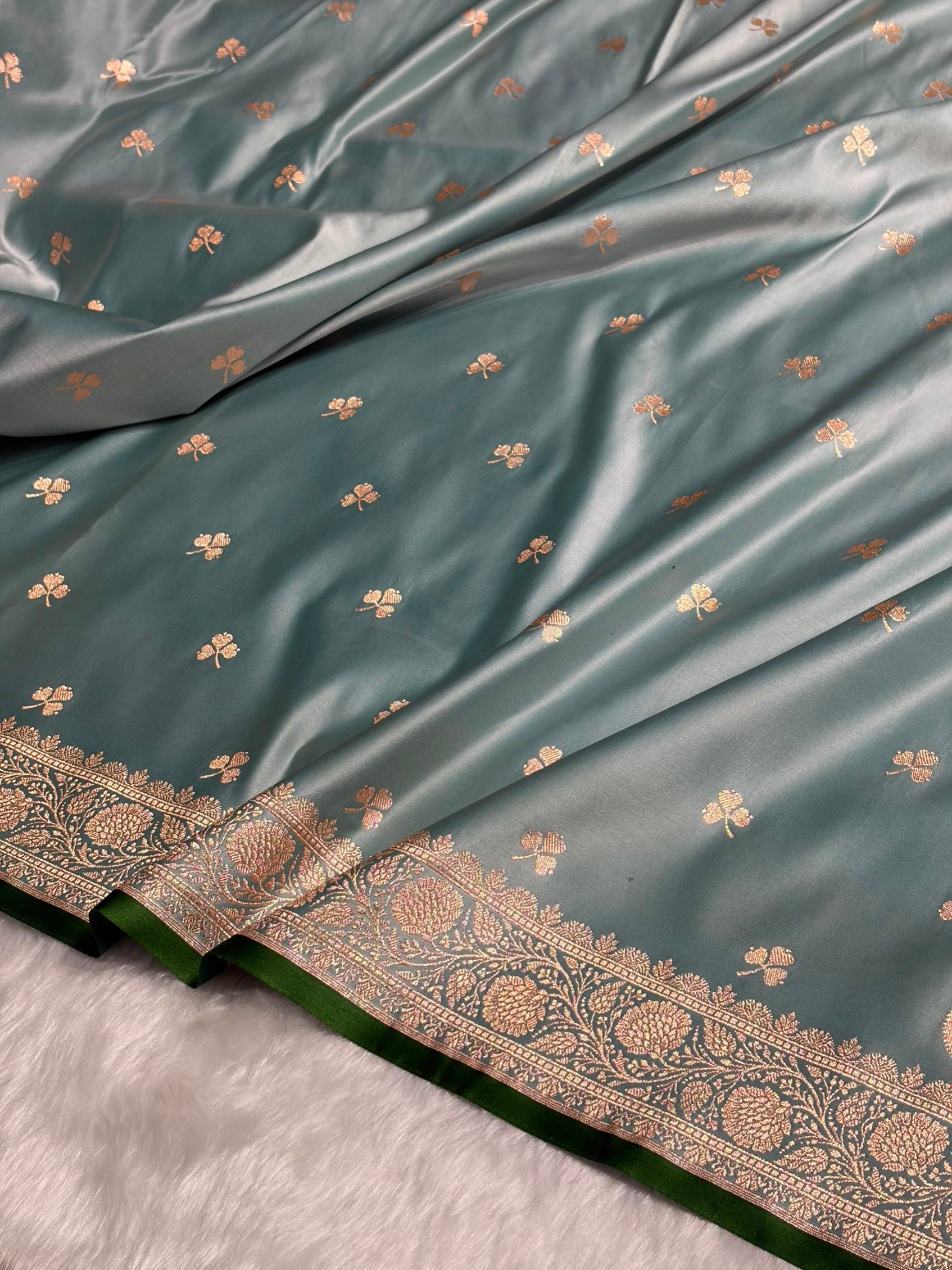 Turquoise Booti Katan Silk Saree SK09