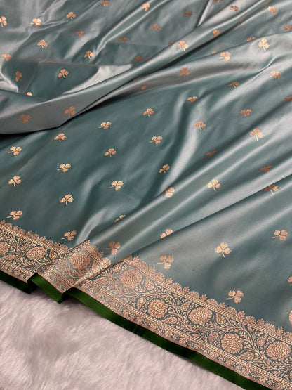 Turquoise Booti Katan Silk Saree SK09
