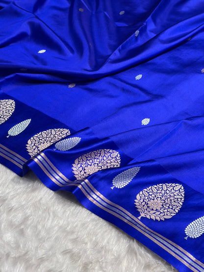 Royal Blue Shades Handwoven Pure Raw Paper Katan Silk RM-64