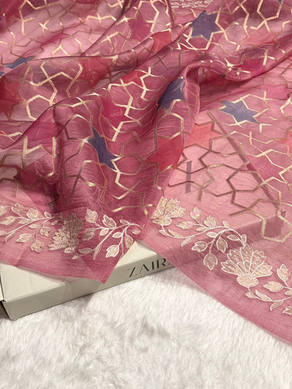 Pure Organza Rangkat Rani Floral Border Banarasi Silk Saree PO-08