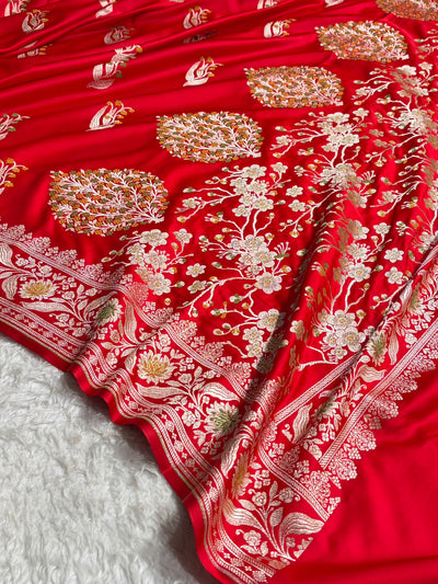 Red Shades Banarasi Boota Pattern Minakari Floral Mashru Silk Saree MSM-121