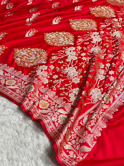 Red Shades Banarasi Boota Pattern Minakari Floral Mashru Silk Saree MSM-121