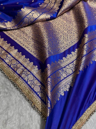 Royal blue Booti Pattern With Gotta Patti Satin Katan Silk Saree SKGP51