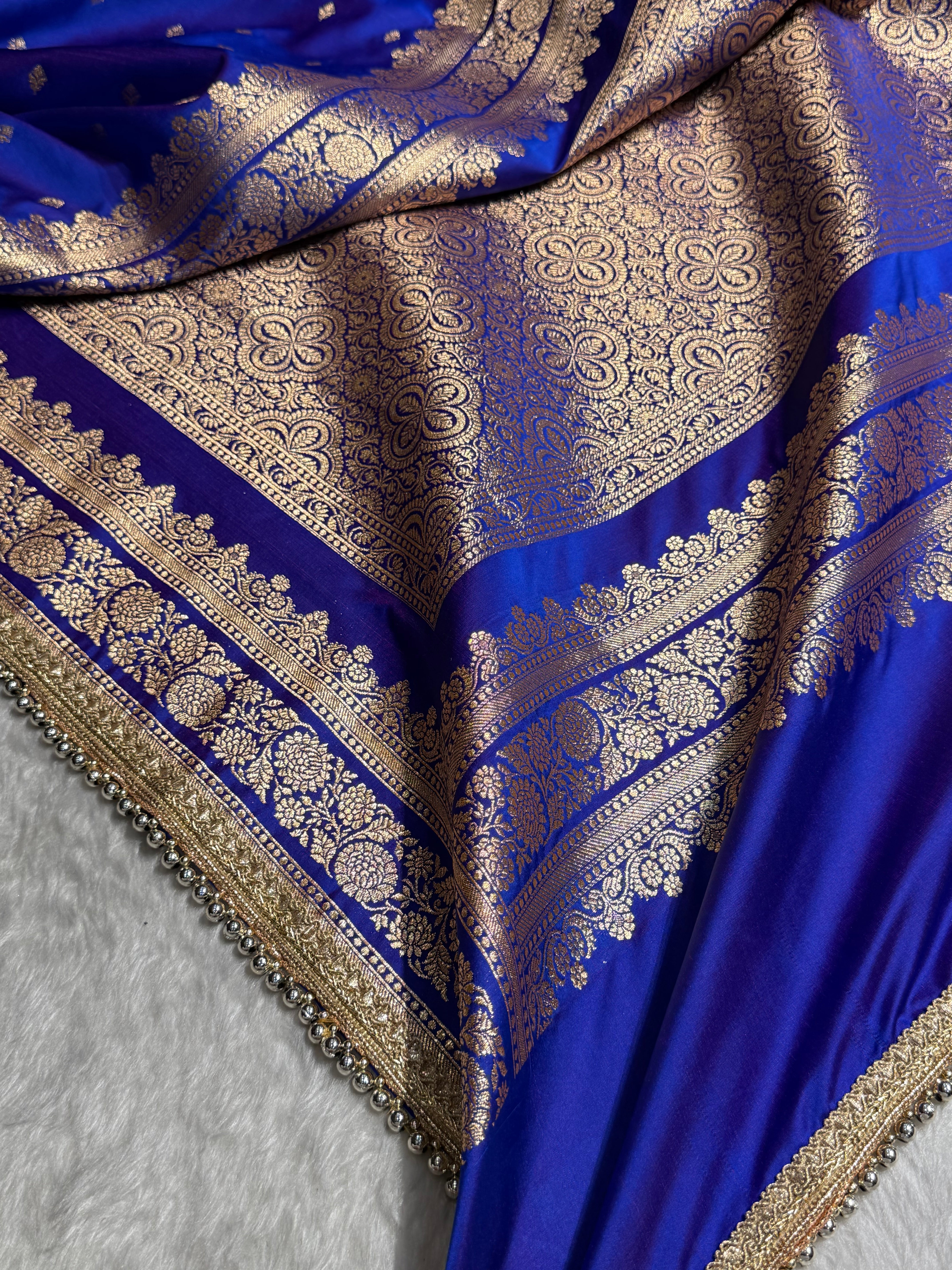 Royal blue Booti Pattern With Gotta Patti Satin Katan Silk Saree SKGP51