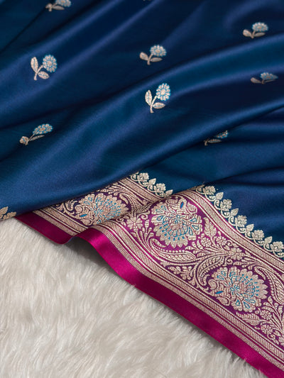 German Blue / Rani Shades Banarasi Booti Pattern Mashru Silk Saree MSM-137