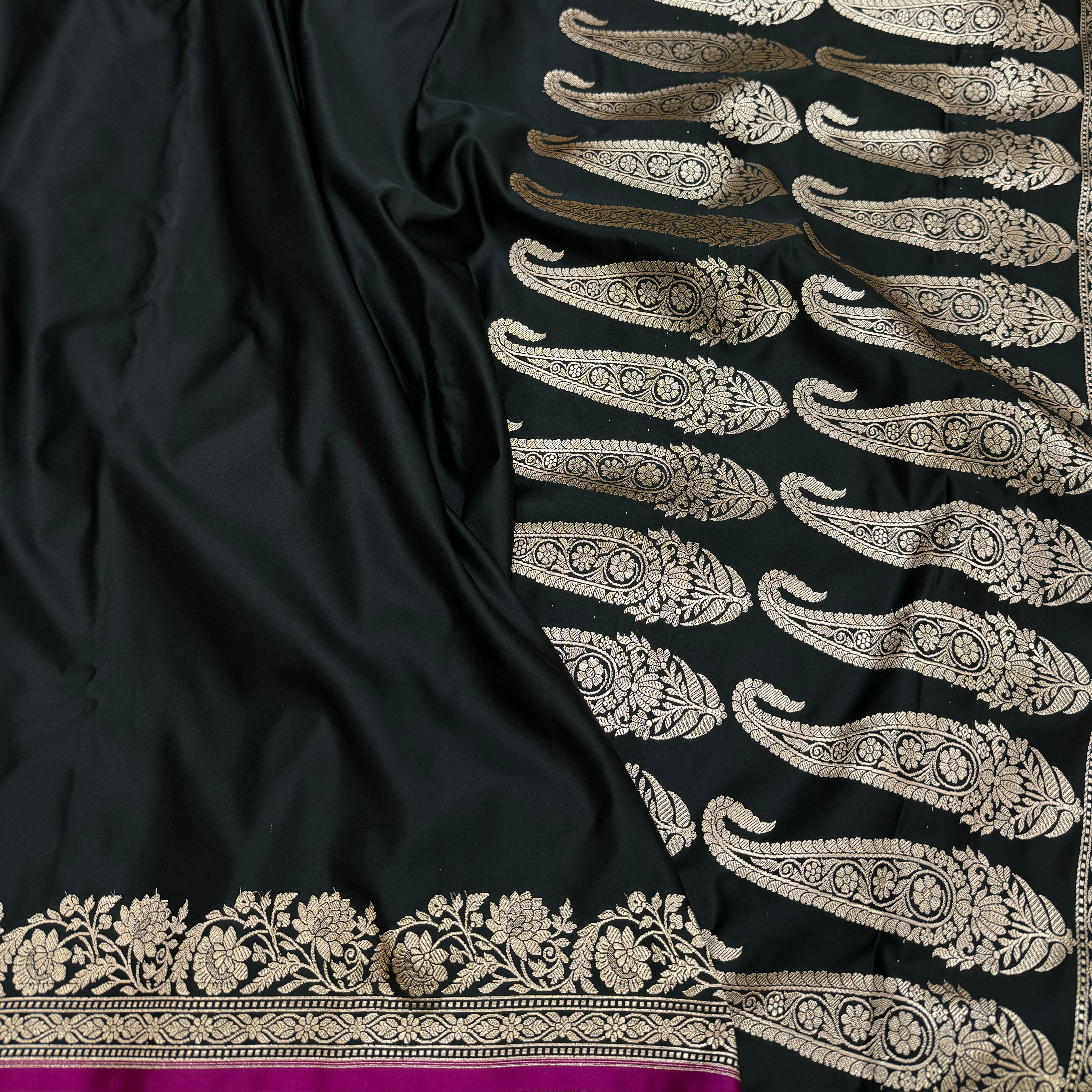 Plain Mashru Silk Saree In Black Shades