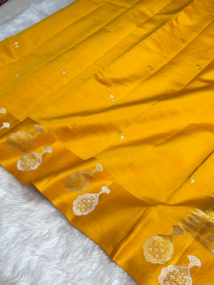 Mustard Gold Shades Handwoven Pure Raw Mango Silk RM-60