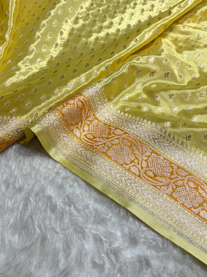 Lemon Shades With Contrast Border Crepe Silky Katan Banarasi Saree CSK-04