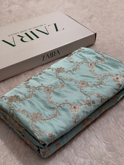Powder Blue Mashru Silk Saree with Ari and Stone BMCS07