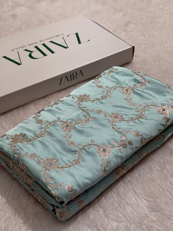 Powder Blue Mashru Silk Saree with Ari and Stone BMS07