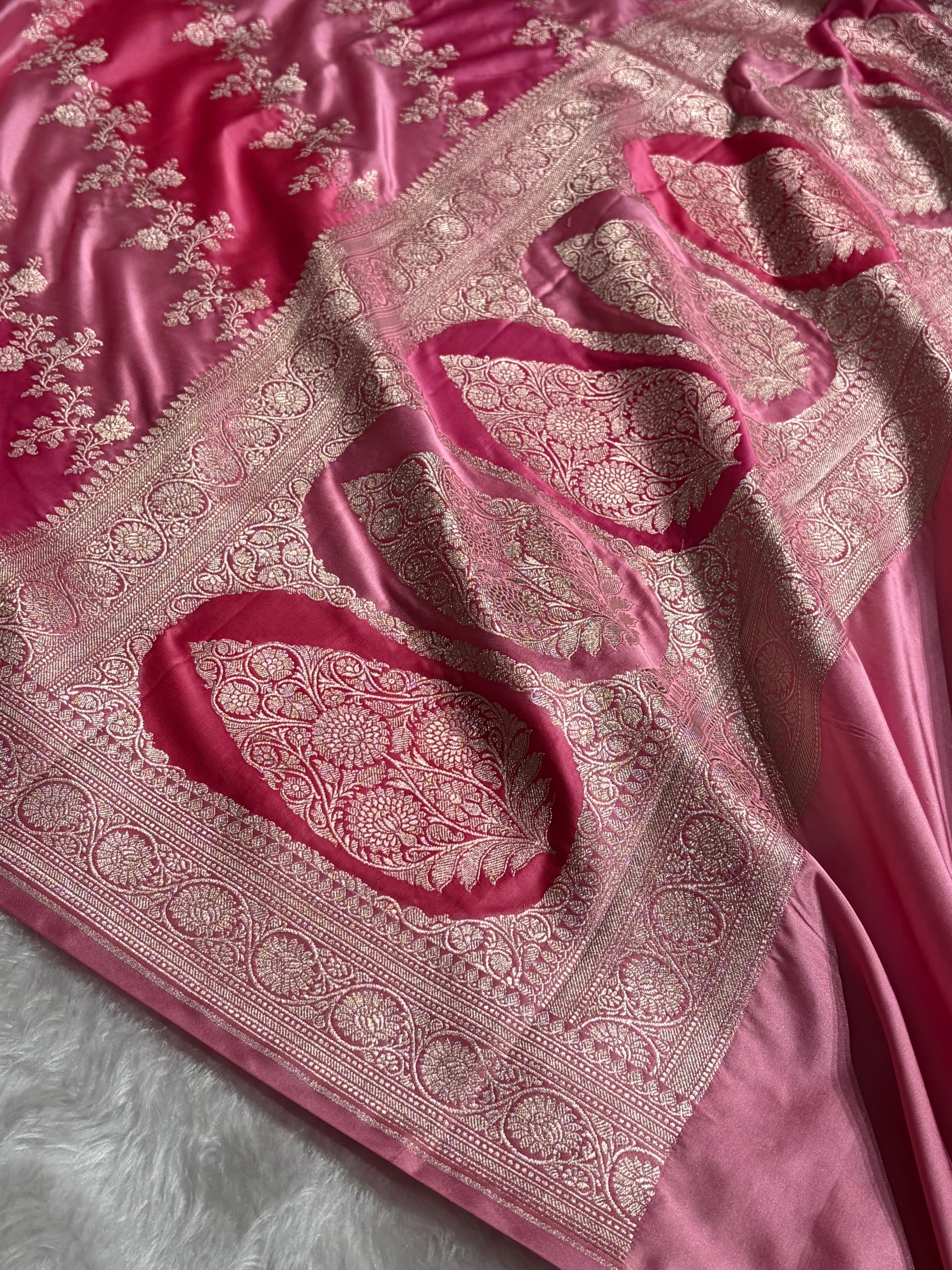 Baby Pink Rangkat Banarasi Cross Mashru Silk Saree MSRK01