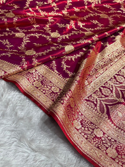 Satin Silk Jaal in Magentic Red Shades SS14