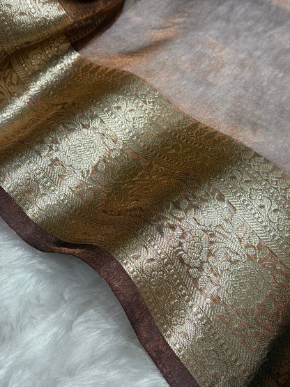 Chocolate Shades Pure Tissue Silk Saree with Brocade Blouse PT-08