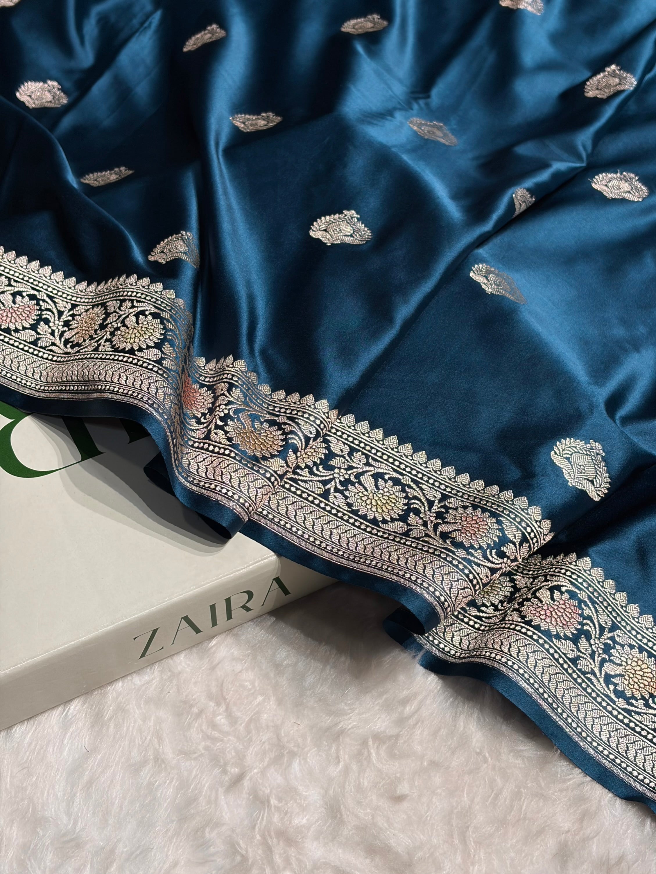 Dark German Blue Minakari Boota Mashru Silk Saree MS16