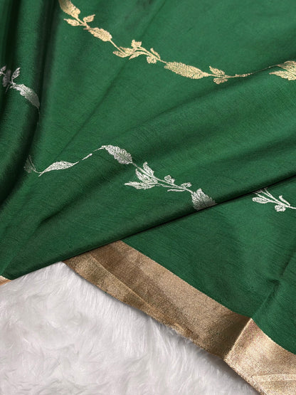 Bottle Green Shades Handwoven Pure Raw Mango Silk RM-39