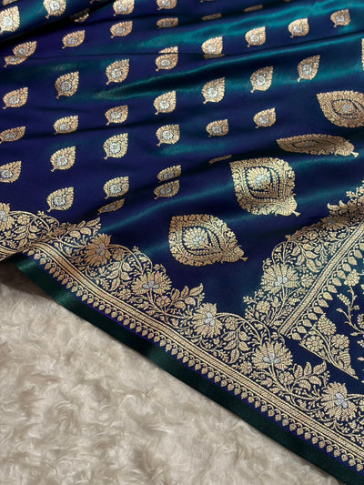 Banarasi Peacock Shades Minakari Booti Pattern Banarasi Satin Silk Saree SS60