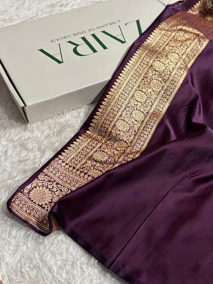 Cross Dark Wine Unique Boota Pattern Satin Katan Silk Saree SK69