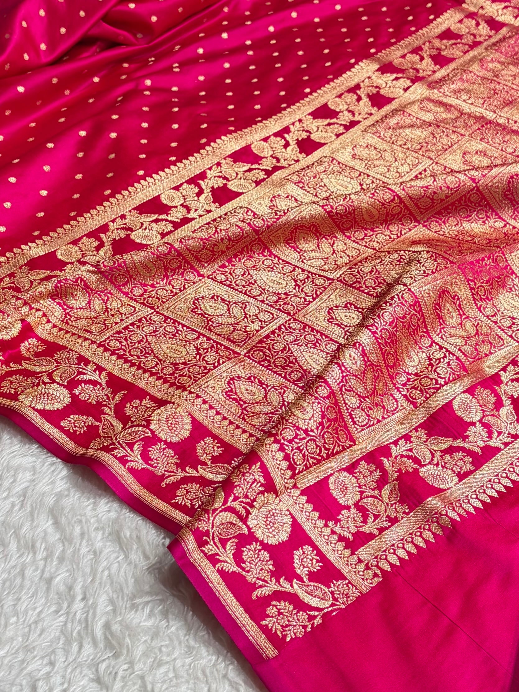 Banarasi Satin Katan Saree With Boota in Rani Shades SK107