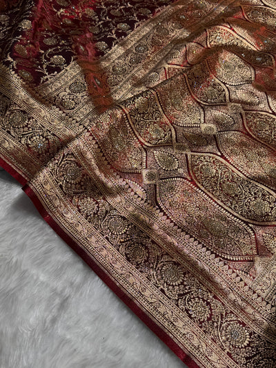 Bridal Maroon Jaal with Swarovski Stone BSS13 (E)