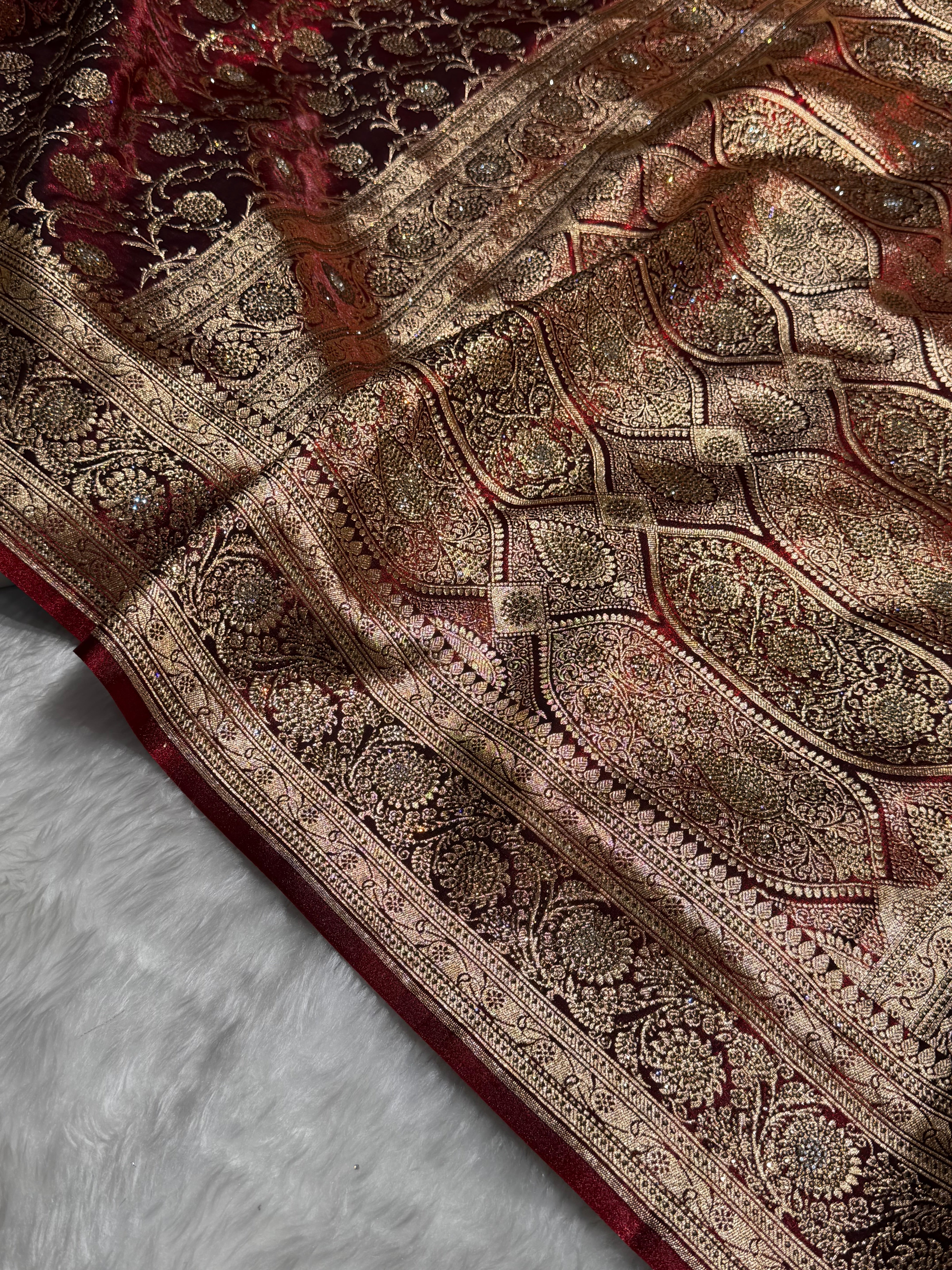 Bridal Maroon Jaal with Swarovski Stone BSS13 (E)