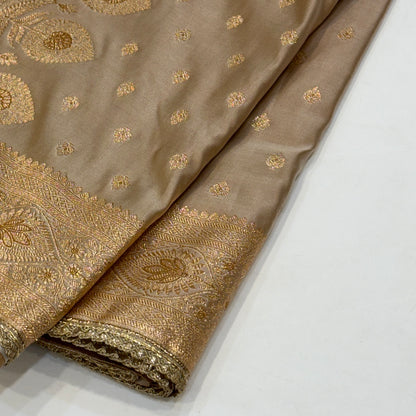 Banarasi Satin Katan Silk Saree In Beige Gold Shades with gotta Patti