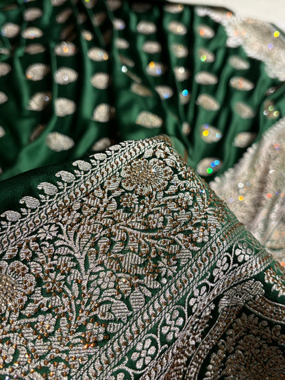 Bottle Green Tree Boota With Swarovski Work Mashru Silk Saree BMS19