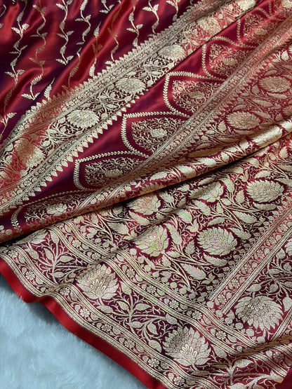 Reddish Magenta Pattern Satin Katan Silk saree SK37