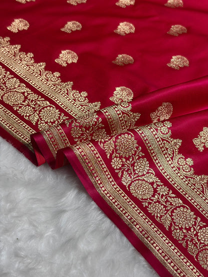 Cross Rani Booti Pattern Satin Katan Silk Saree SK49