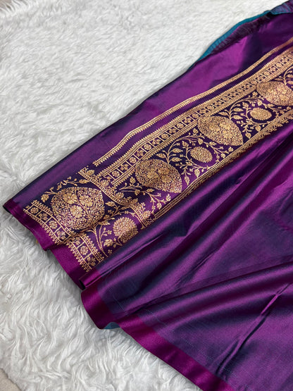 Banarasi Satin Katan Saree With Boota in Purple Shades SK98