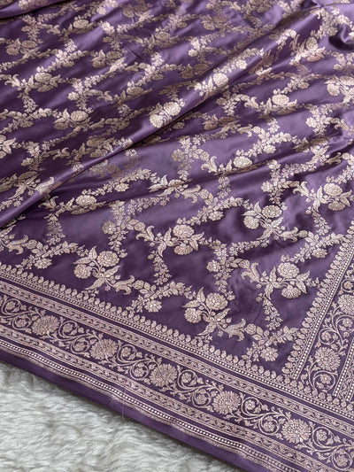 Dark Lavender Shades Banarasi With Floral Jaal Pattern Mashru Silk Saree MSM-130